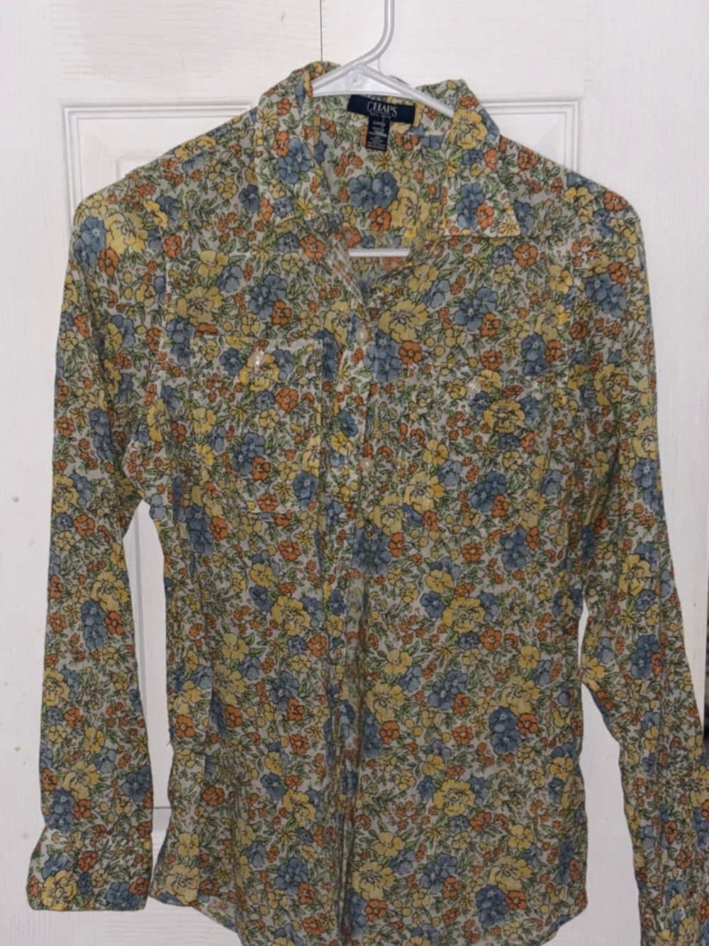 Chaps Floral Button-Down Shirt - Yellow, Blue & Brown